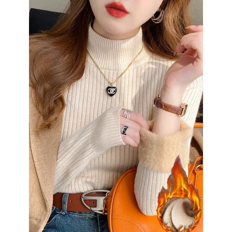 Retro Turtleneck Sweater – Warm Velvet Lined Pullover