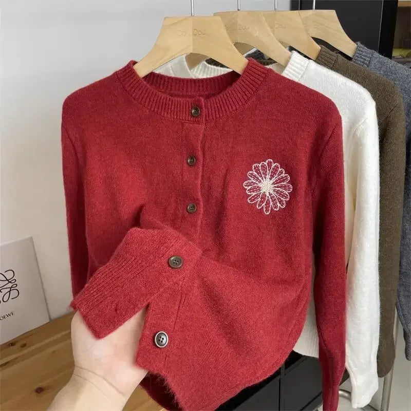 Daisy Embroidered Knit Cardigan – Women's Sweater