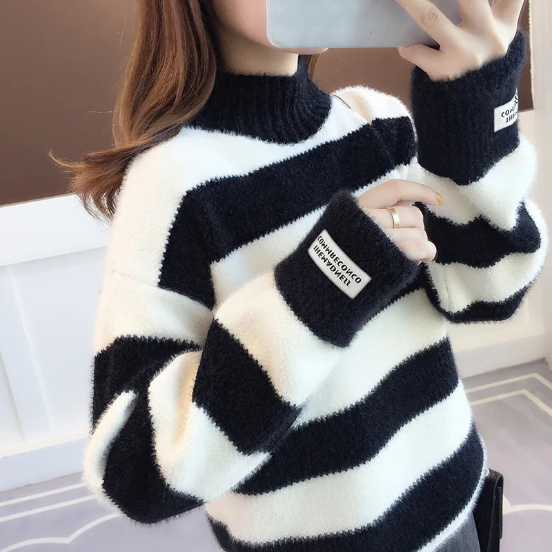 Striped Turtleneck Sweater – Women's Pullover