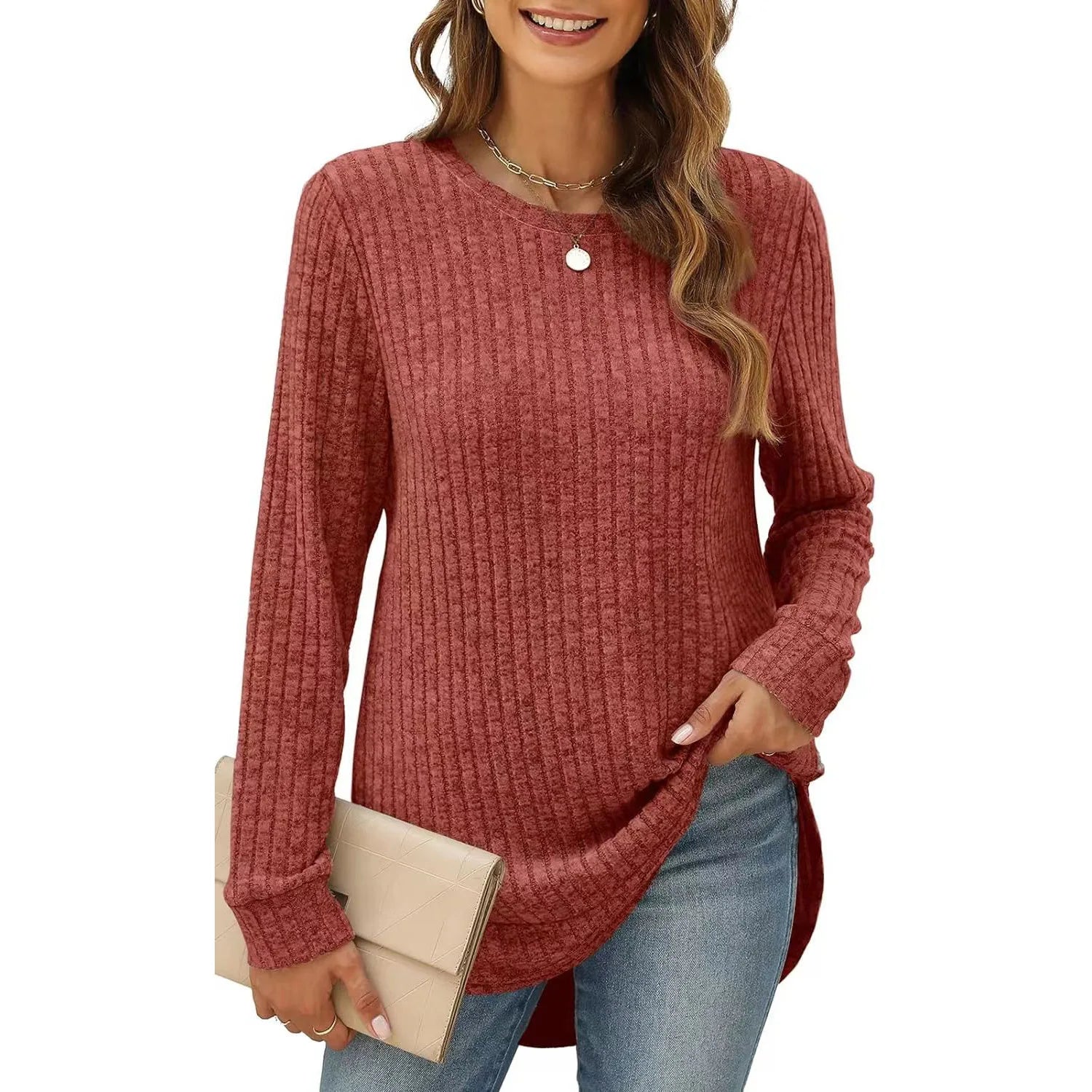 Loose Long Sleeve Knit Top – Women's Casual Pullover