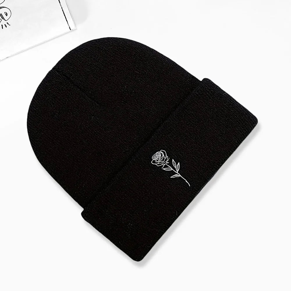 Rose Embroidered Beanie