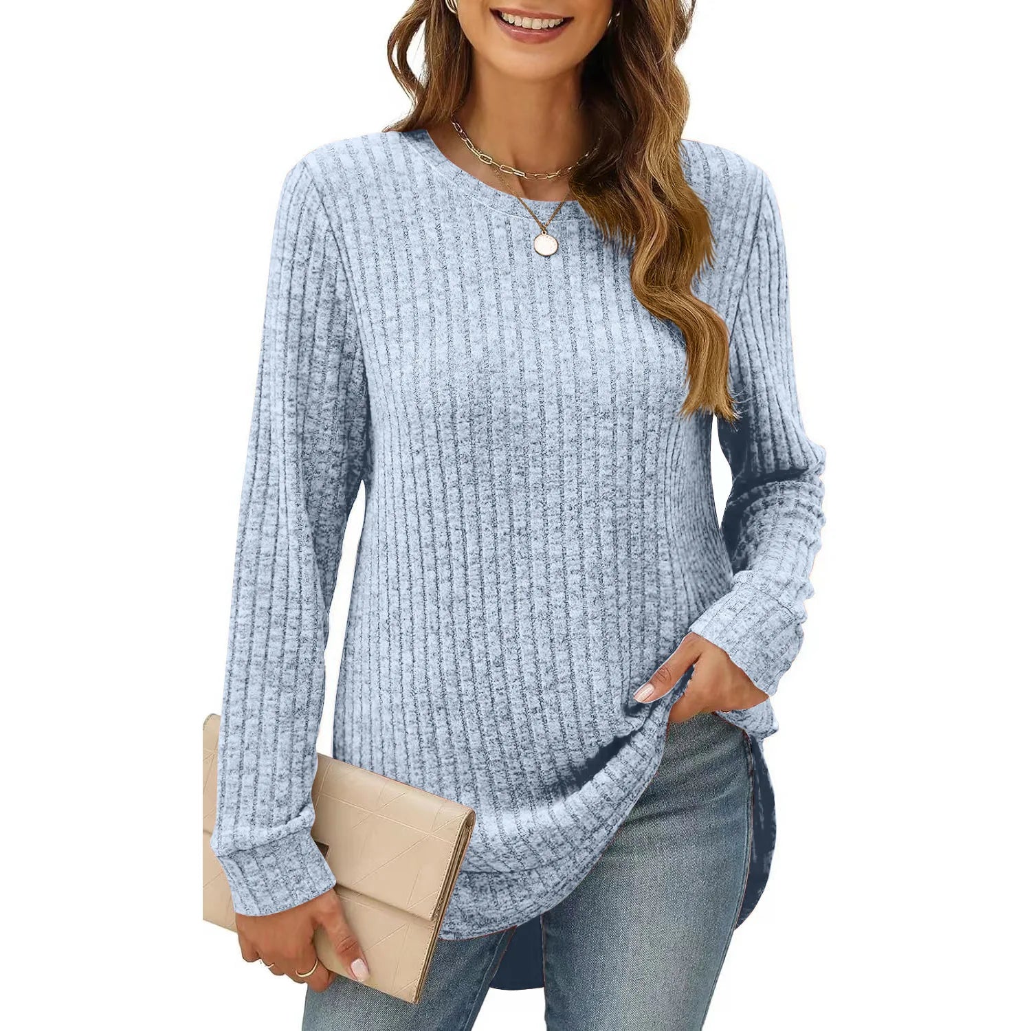 Loose Long Sleeve Knit Top – Women's Casual Pullover