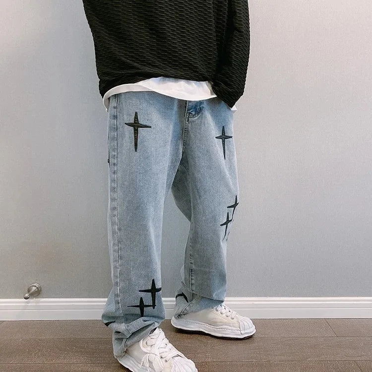 Star Print Cargo Jeans