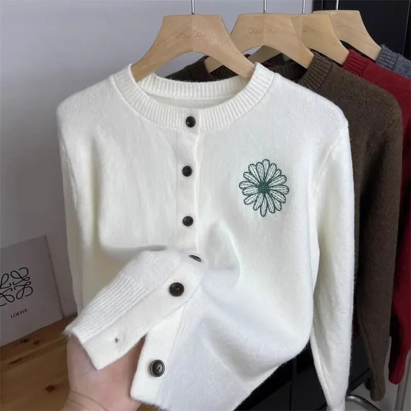 Daisy Embroidered Knit Cardigan – Women's Sweater