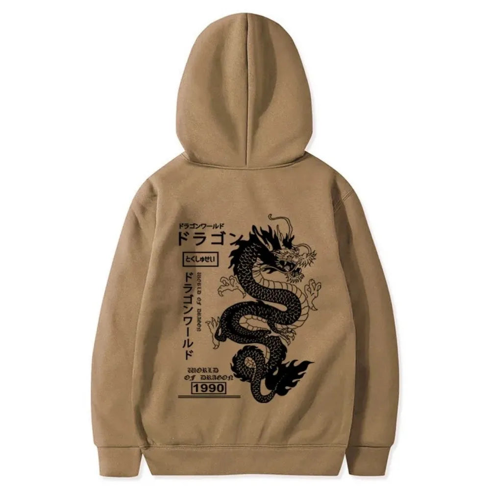 Autumn and Winter Men's Fashion Dragon Pattern Soft and Comfortable Hooded Sports Shirt Outdoor Street Wear