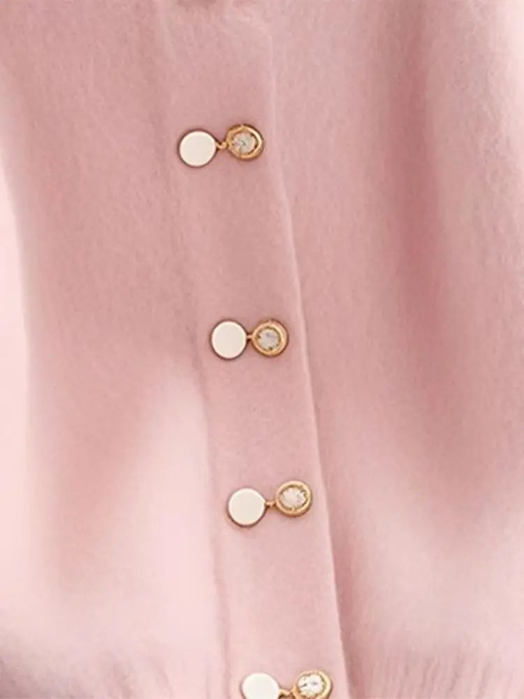 Casual Pink Knit Cardigan – Warm Women's Sweater