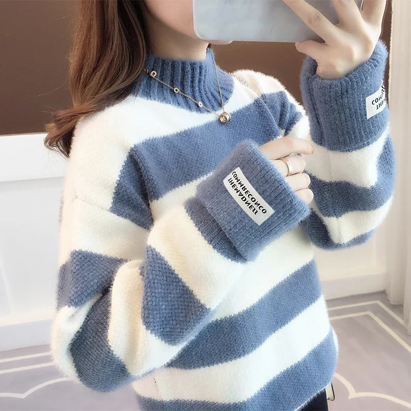 Striped Turtleneck Sweater – Women's Pullover