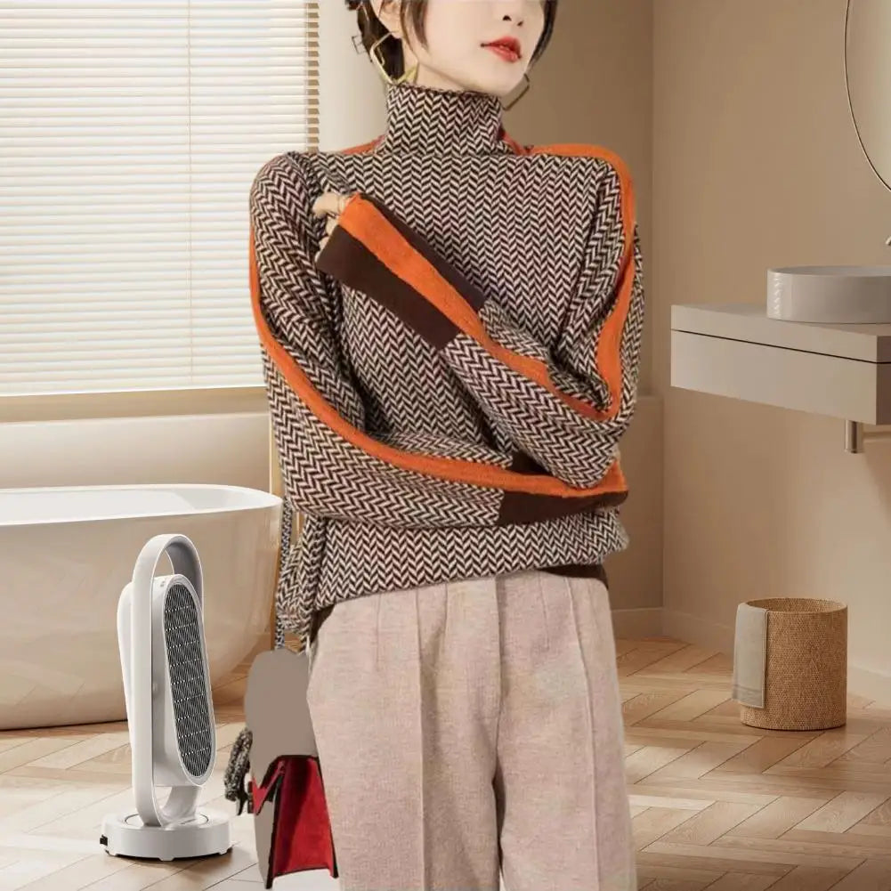 Women's Contrast Knit Turtleneck Sweater – Warm Pullover