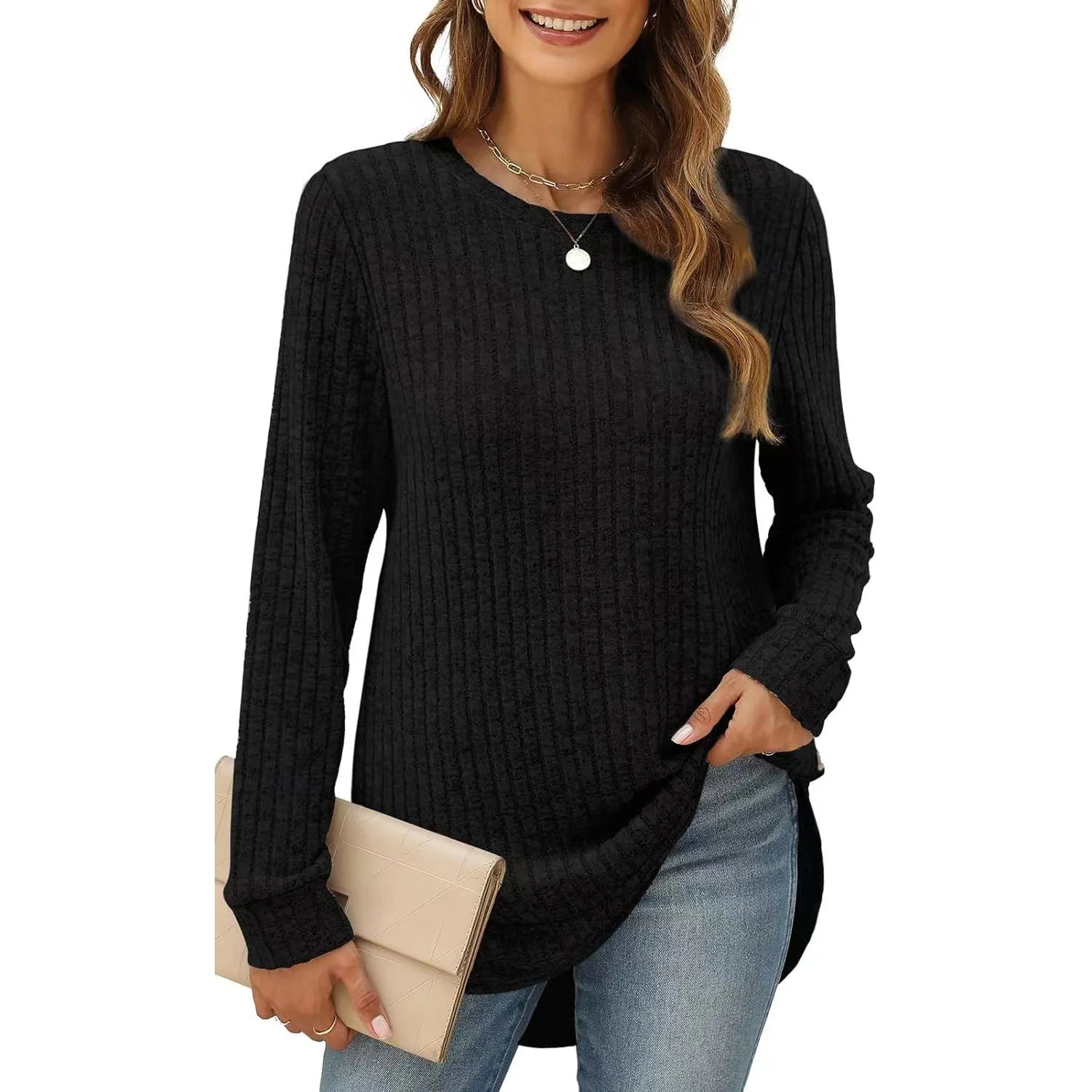 Loose Long Sleeve Knit Top – Women's Casual Pullover