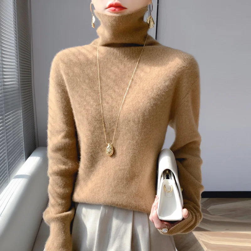 Slim Turtleneck Knit Sweater – Women's Pullover
