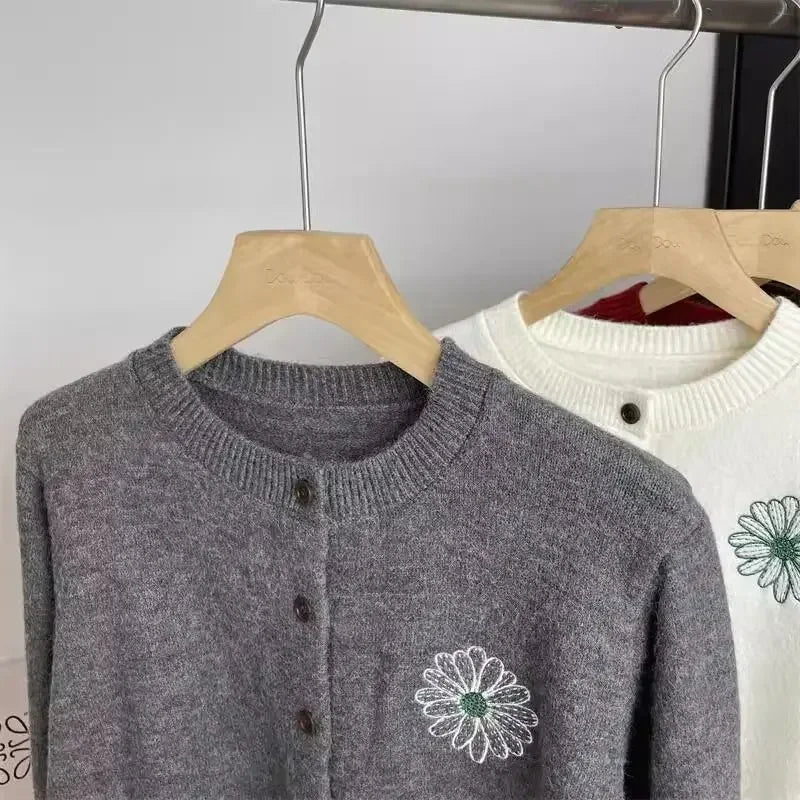 Daisy Embroidered Knit Cardigan – Women's Sweater