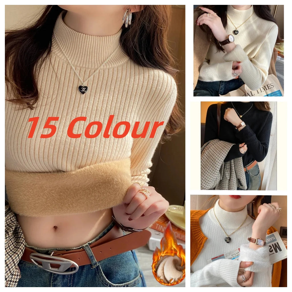 Retro Turtleneck Sweater – Warm Velvet Lined Pullover