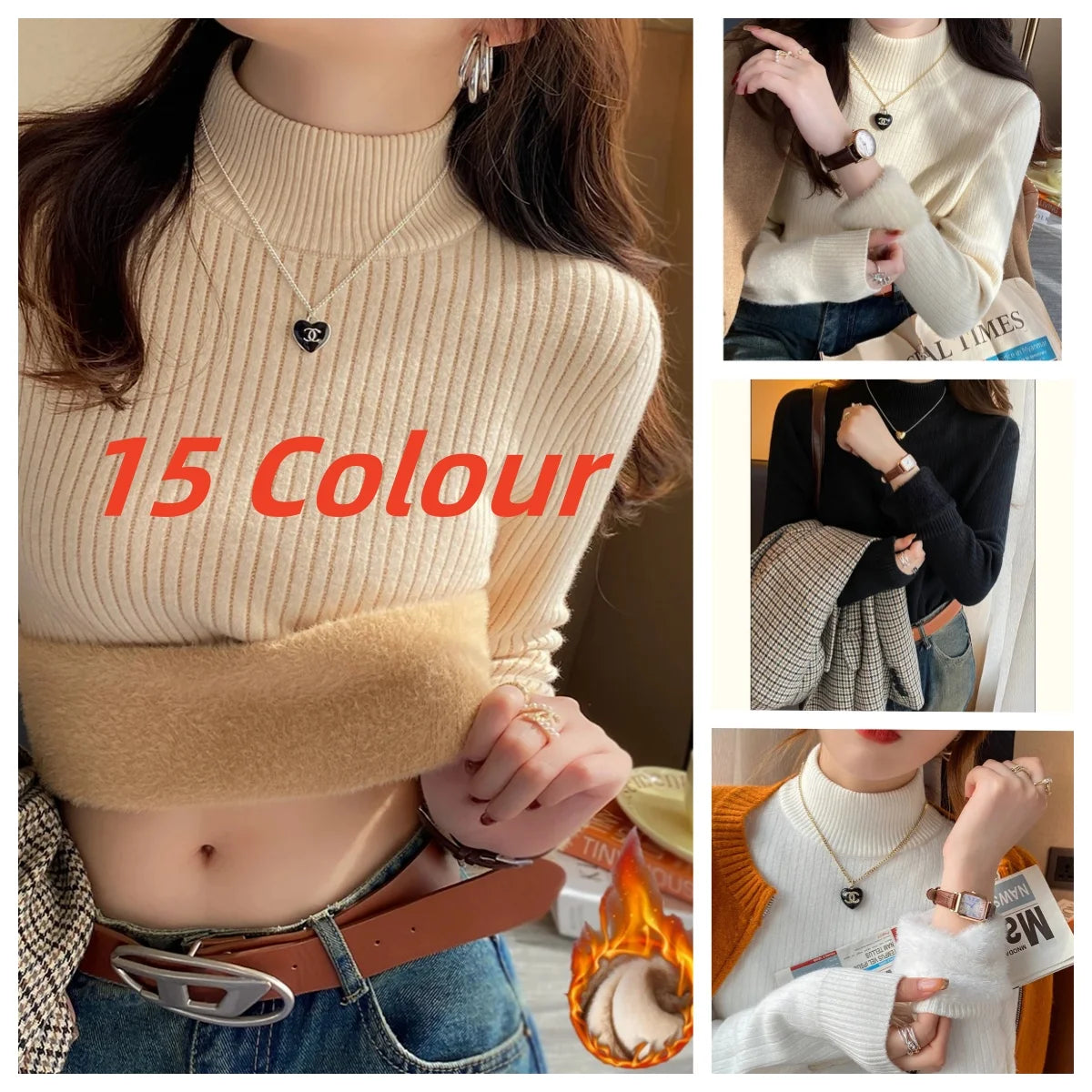 Retro Turtleneck Sweater – Warm Velvet Lined Pullover