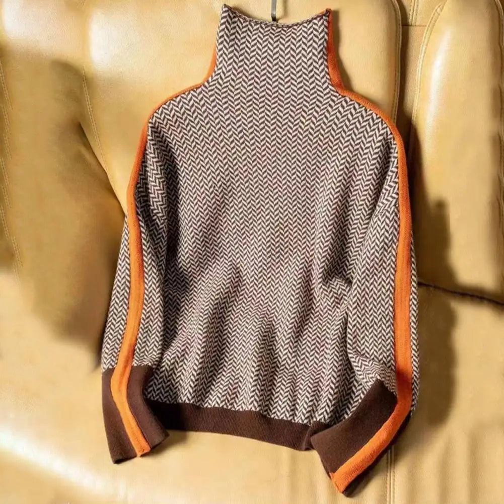Women's Contrast Knit Turtleneck Sweater – Warm Pullover
