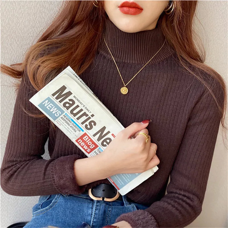 Retro Turtleneck Sweater – Warm Velvet Lined Pullover