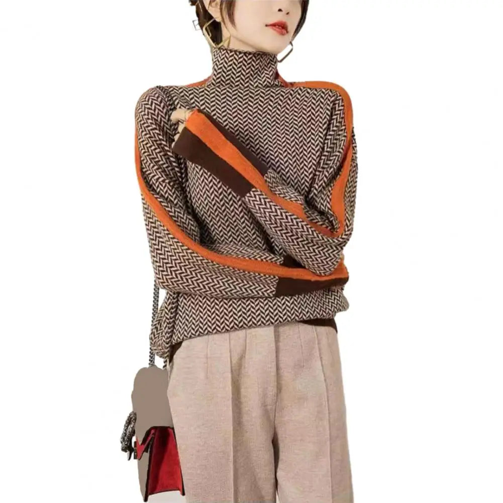 Women's Contrast Knit Turtleneck Sweater – Warm Pullover