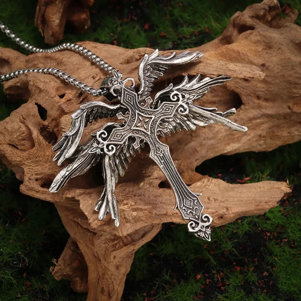 Jesus Wings Cross Necklace