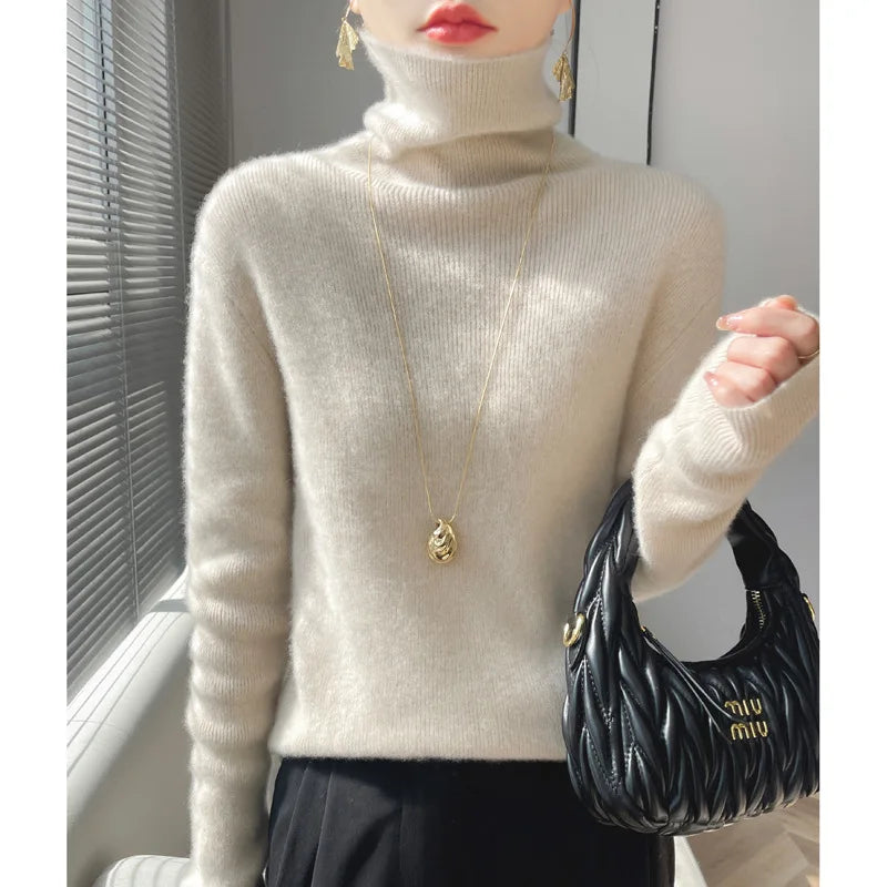 Slim Turtleneck Knit Sweater – Women's Pullover