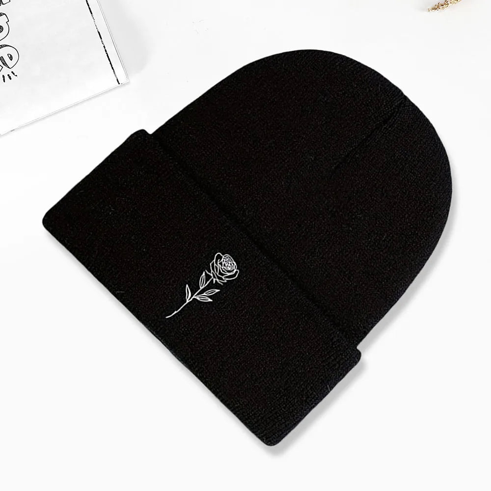 Rose Embroidered Beanie