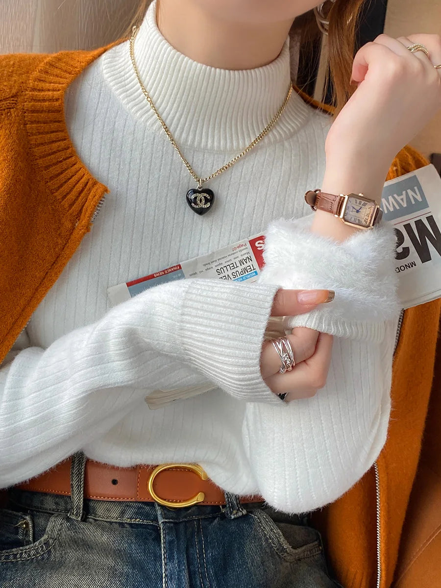 Retro Turtleneck Sweater – Warm Velvet Lined Pullover