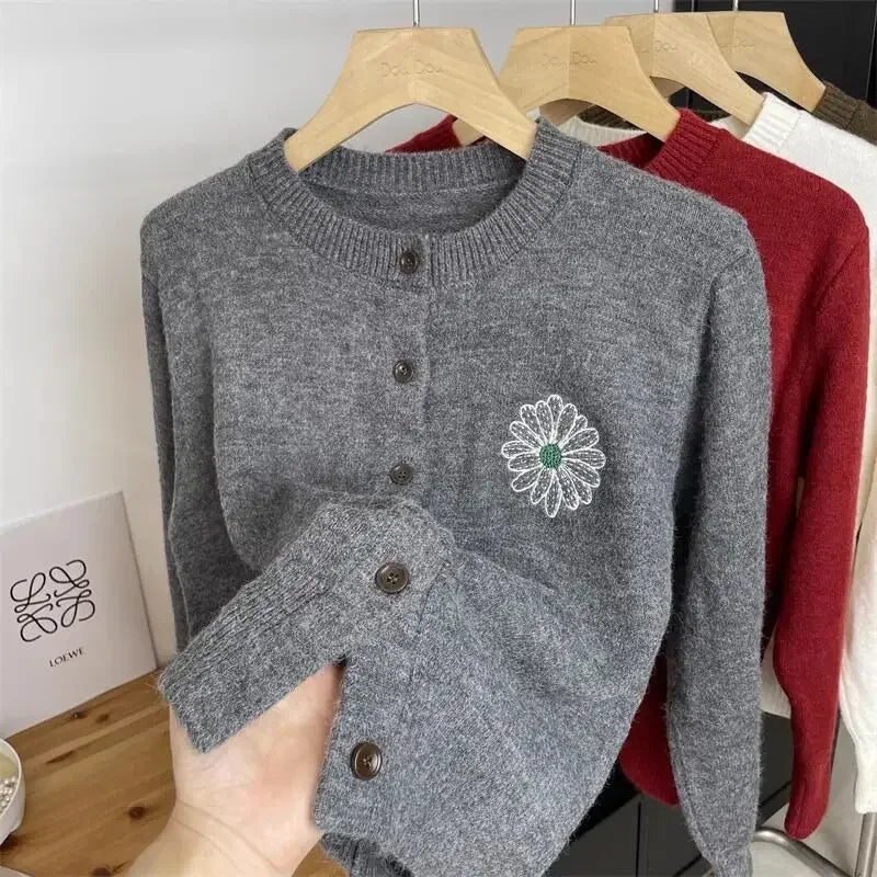 Daisy Embroidered Knit Cardigan – Women's Sweater