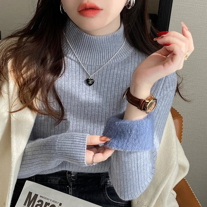 Retro Turtleneck Sweater – Warm Velvet Lined Pullover