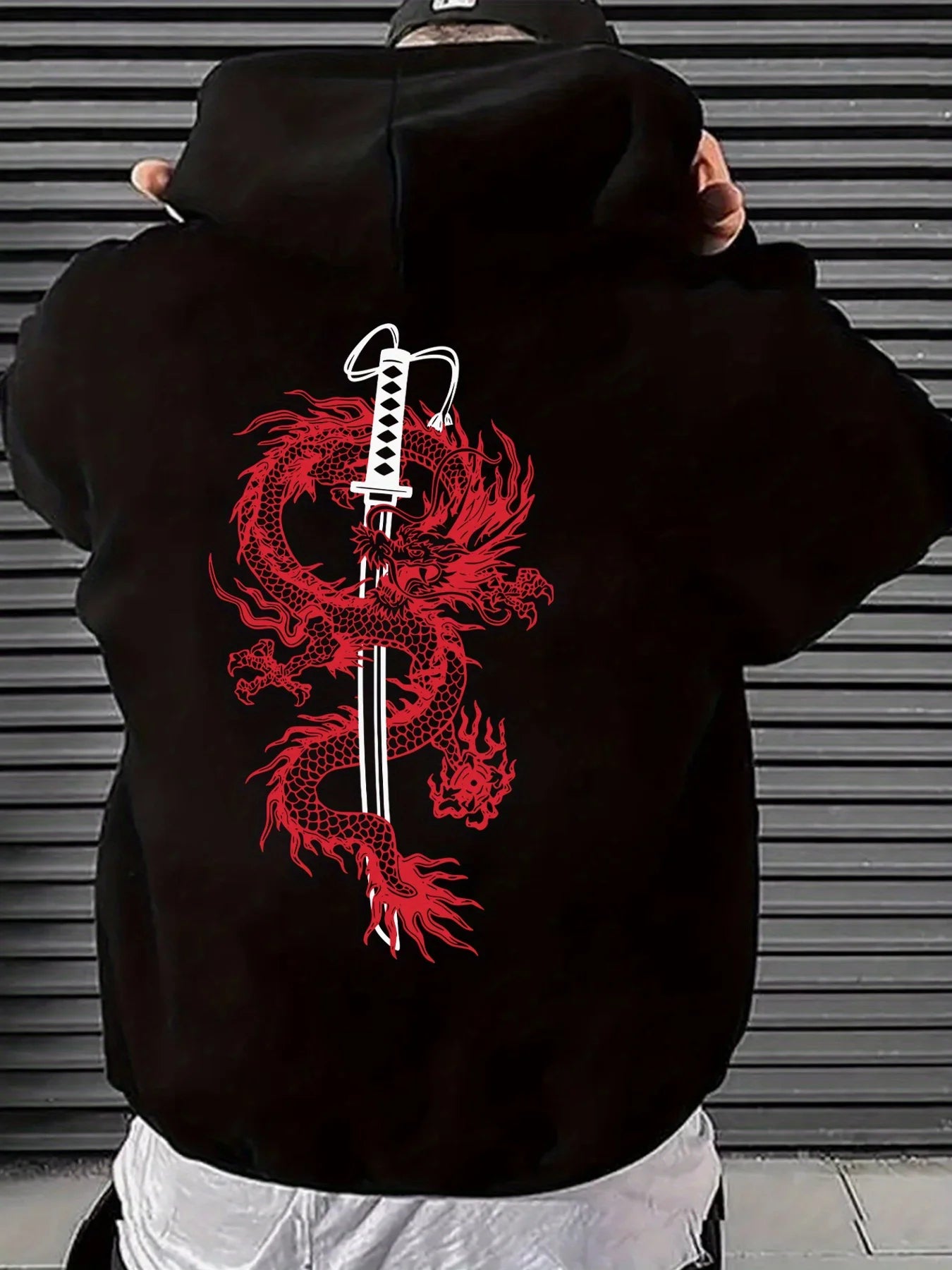 2025 Street Fashion Trend Men's Wear Personalized Geometric Dragon Print Hoodie Casual Style Comfortable Warm Winter Sweater