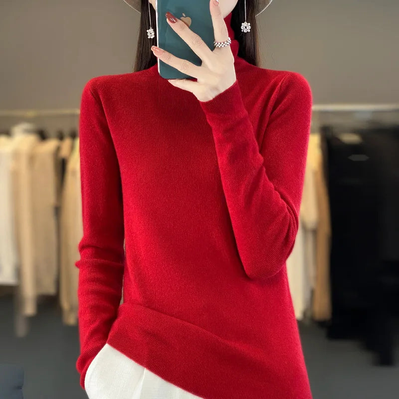 Slim Turtleneck Knit Sweater – Women's Pullover