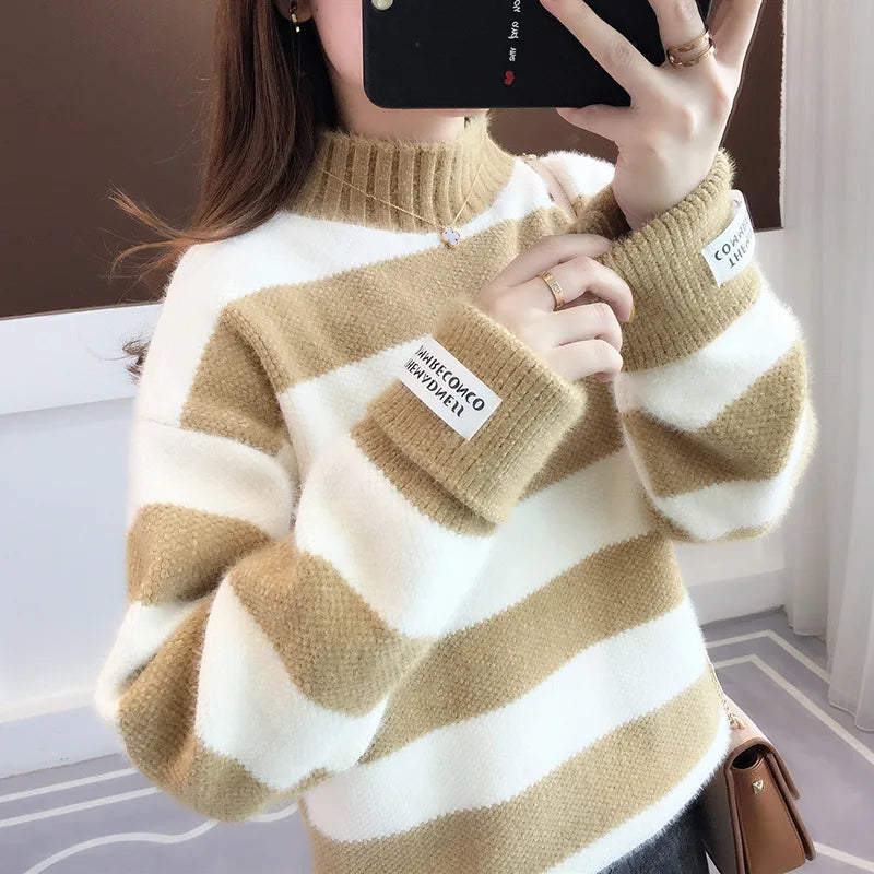 Striped Turtleneck Sweater – Women's Pullover