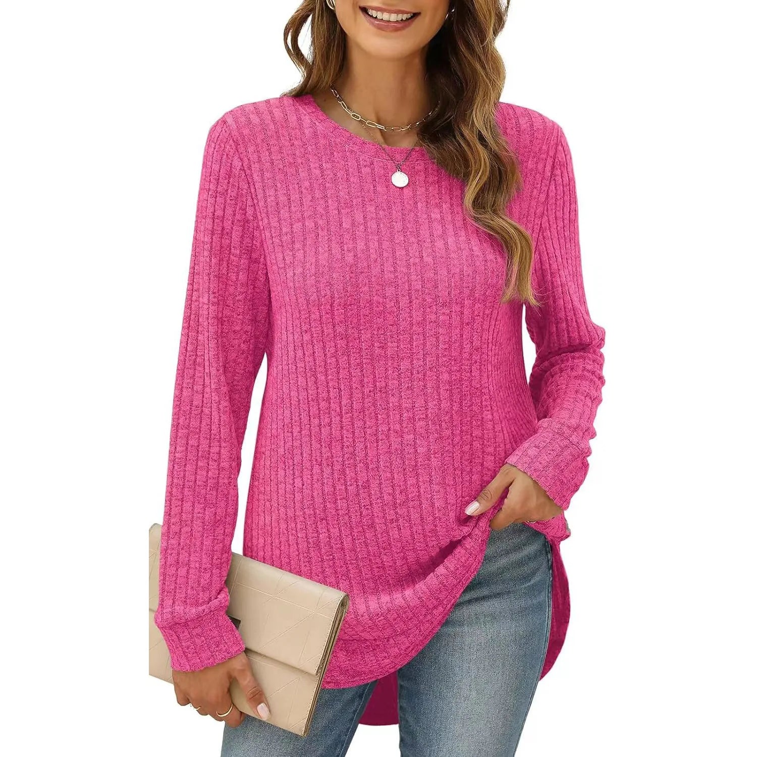 Loose Long Sleeve Knit Top – Women's Casual Pullover
