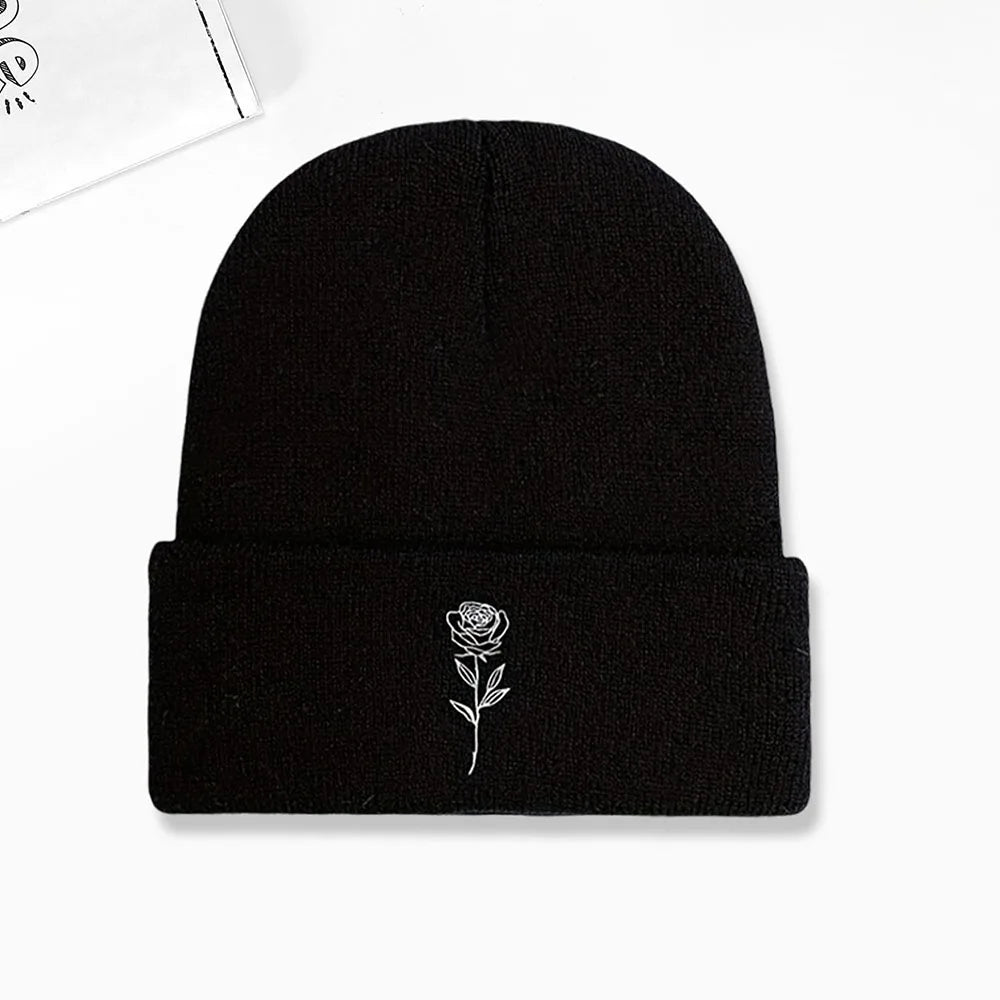 Rose Embroidered Beanie