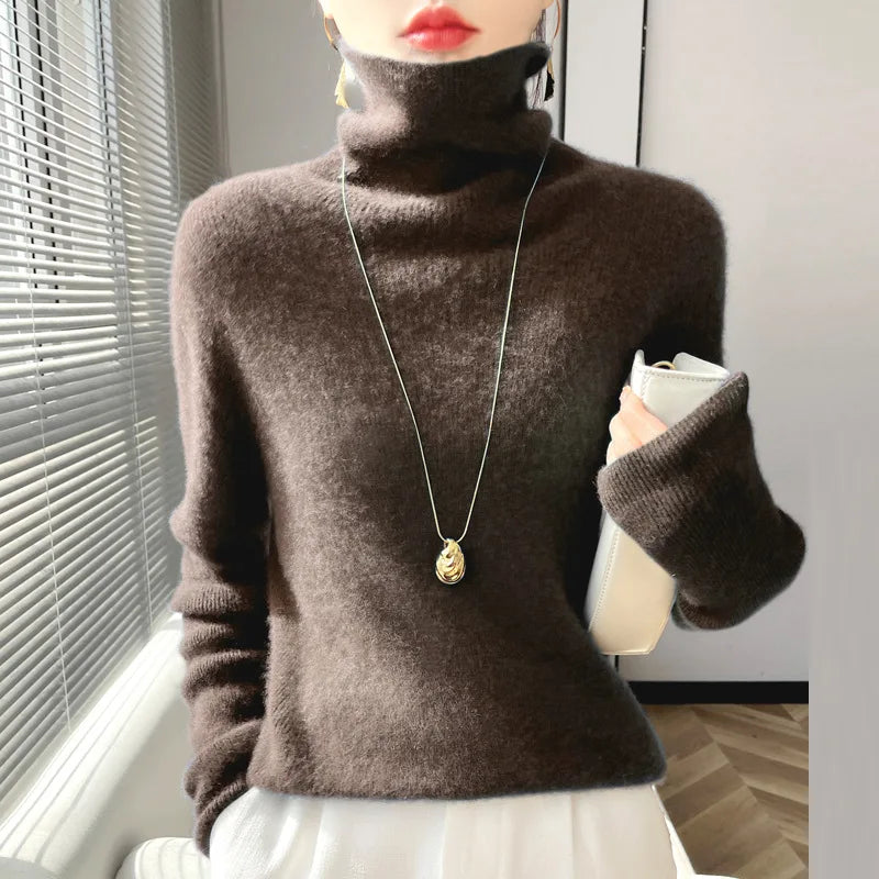 Slim Turtleneck Knit Sweater – Women's Pullover