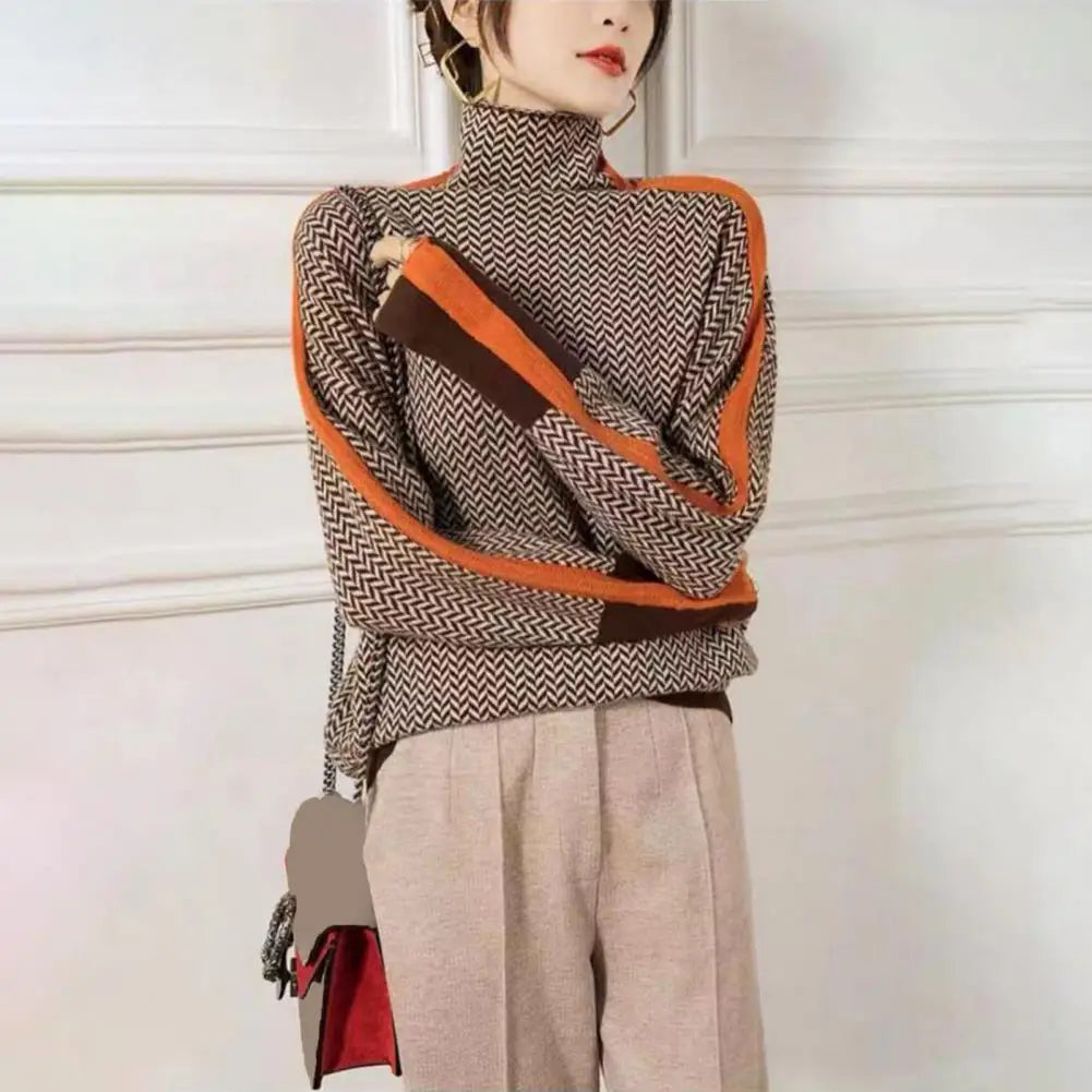 Women's Contrast Knit Turtleneck Sweater – Warm Pullover