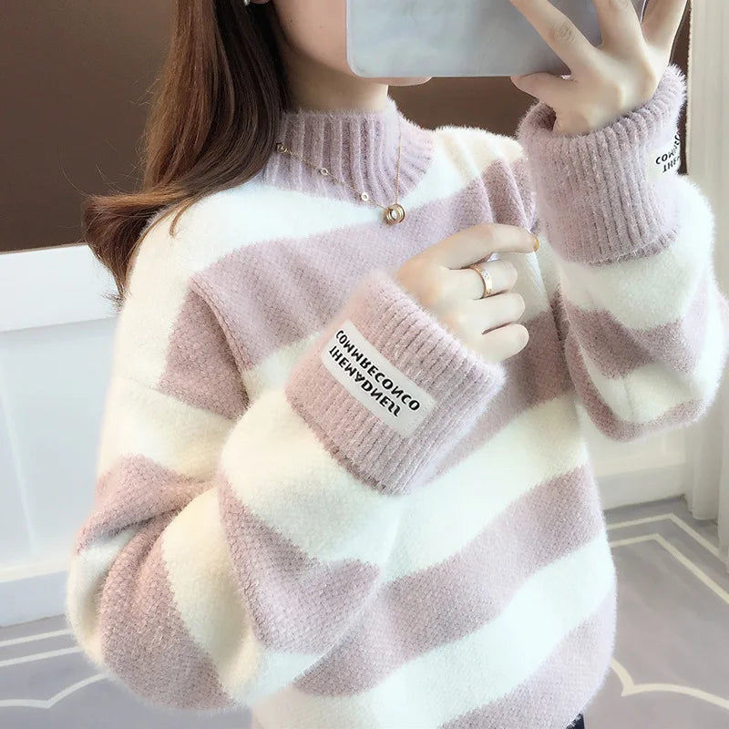 Striped Turtleneck Sweater – Women's Pullover