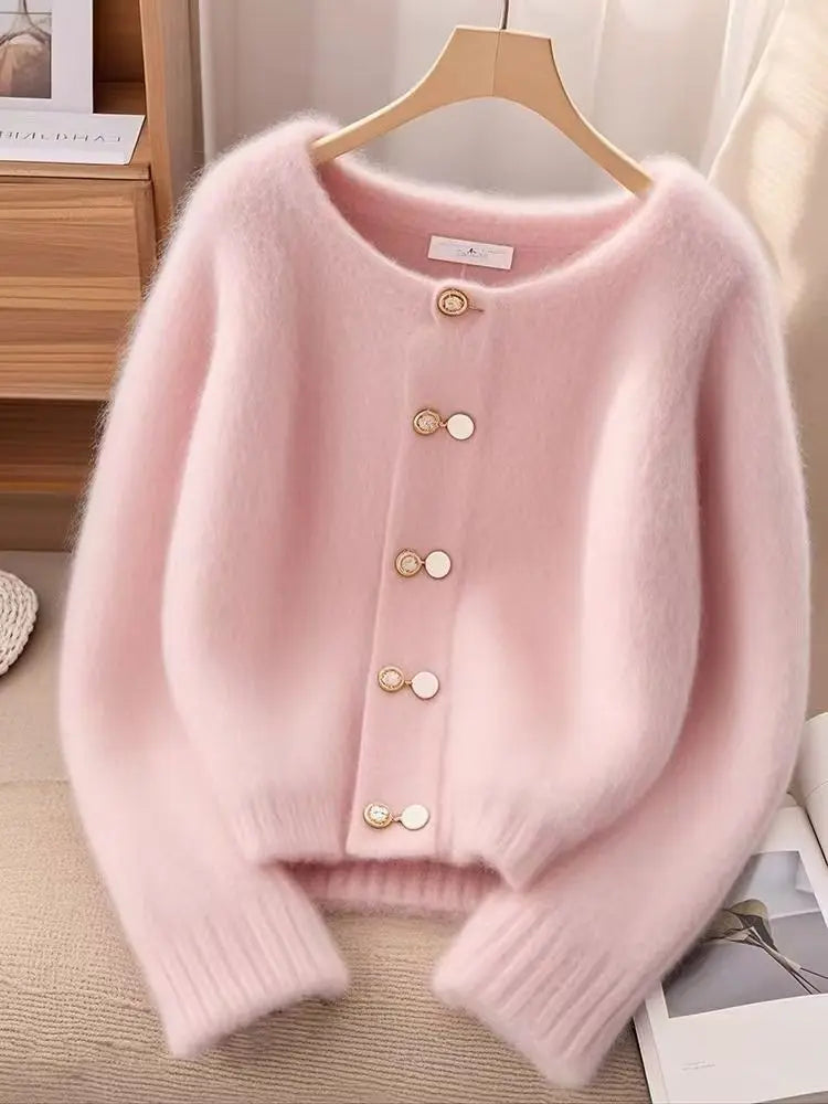 Casual Pink Knit Cardigan – Warm Women's Sweater