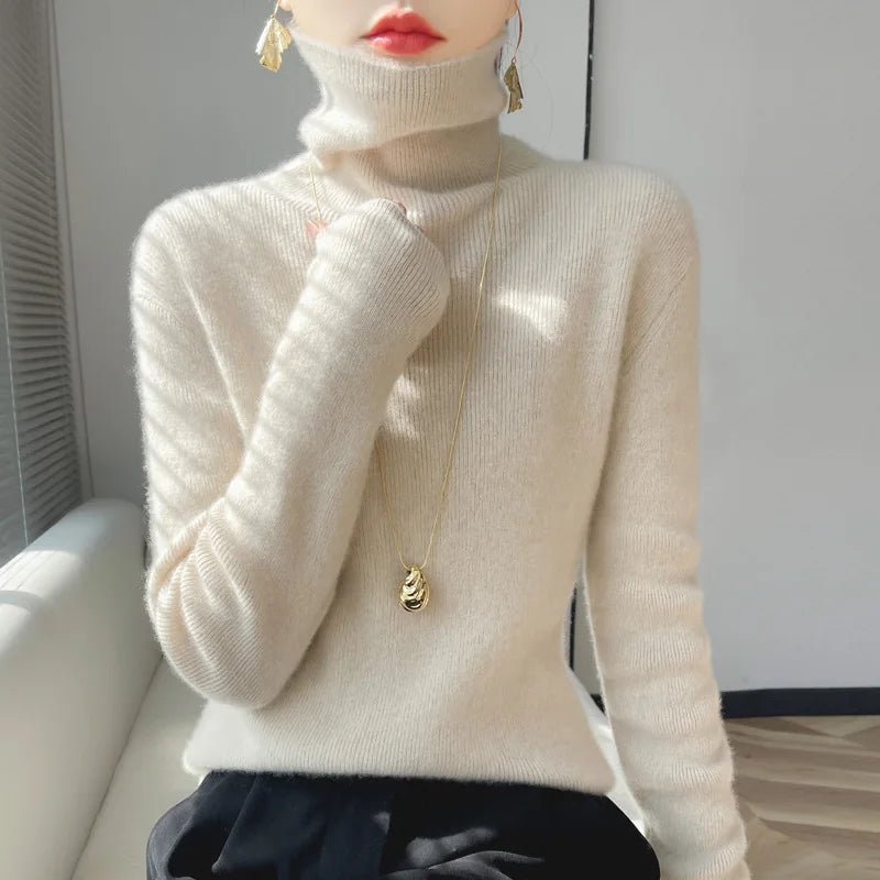 Slim Turtleneck Knit Sweater – Women's Pullover