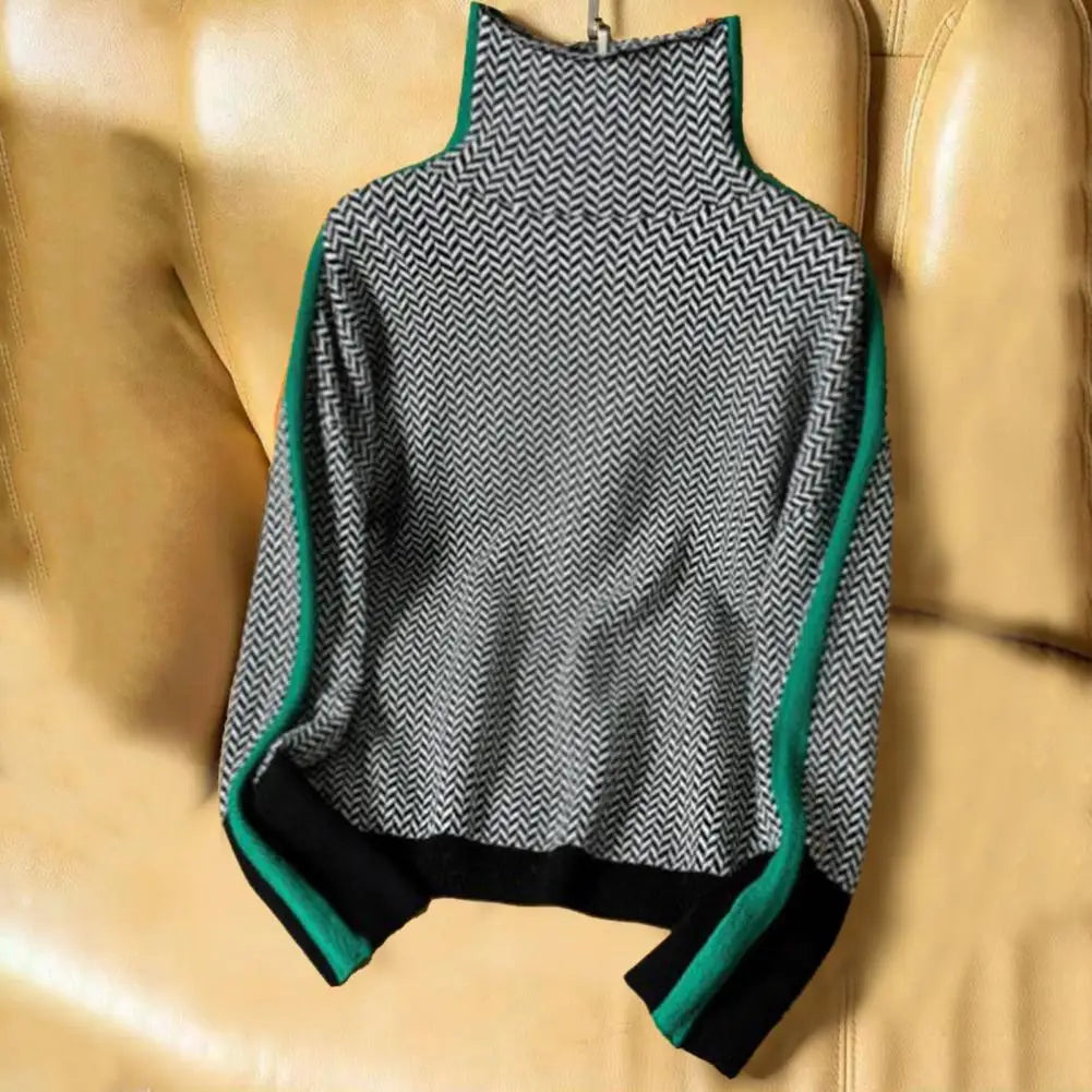 Women's Contrast Knit Turtleneck Sweater – Warm Pullover
