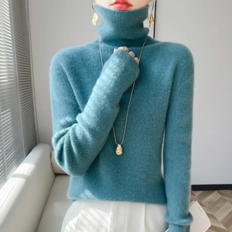 Slim Turtleneck Knit Sweater – Women's Pullover