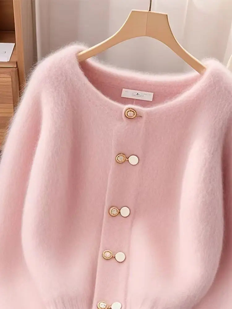 Casual Pink Knit Cardigan – Warm Women's Sweater