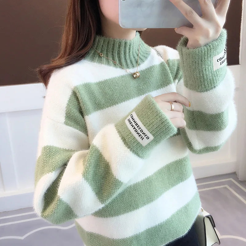 Striped Turtleneck Sweater – Women's Pullover